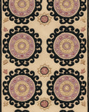 Elegant beige Medallion Rug with gold and lavender circular motifs.