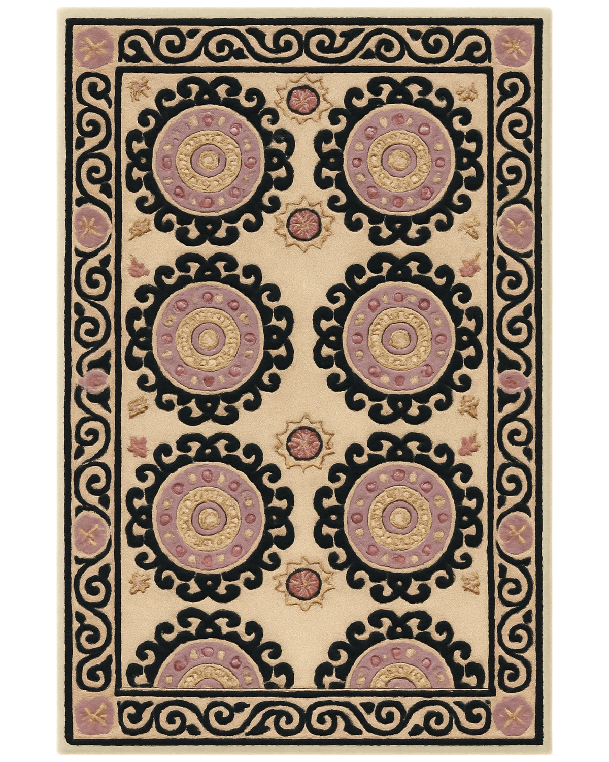 Beige & Black Hand-Tufted Wool Medallion Rug – Luxury Classic Design.