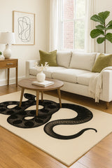 Hand-tufted wool rug with snake pattern by Mannat Rugs.