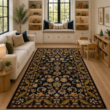 Beige black traditional wool rug