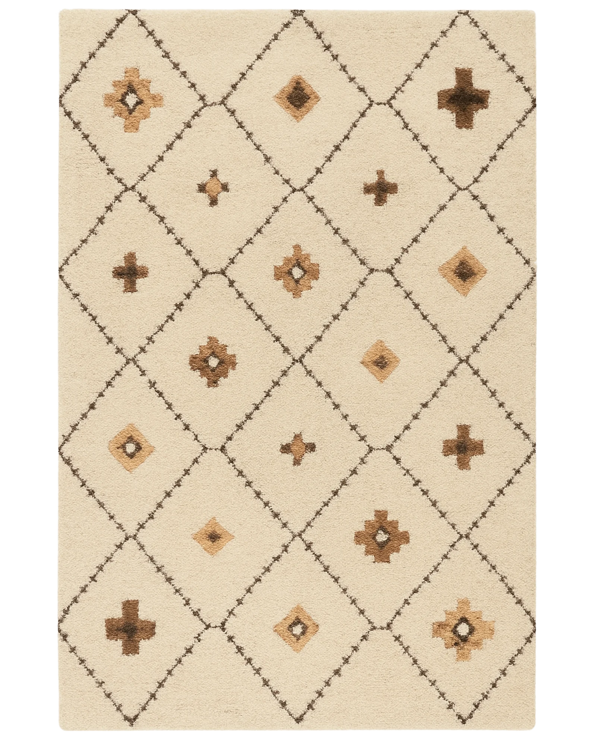 Beige and brown diamond rug – hand-tufted wool bohemian design.
