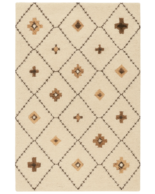 Beige and brown diamond rug – hand-tufted wool bohemian design.
