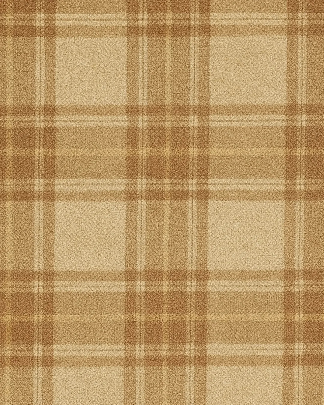Washable plaid rug with beige and brown checks for farmhouse homes.