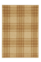 Beige and brown plaid machine washable rug with farmhouse style.