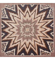 Starburst geometric hand-tufted wool rug in beige, brown, and navy