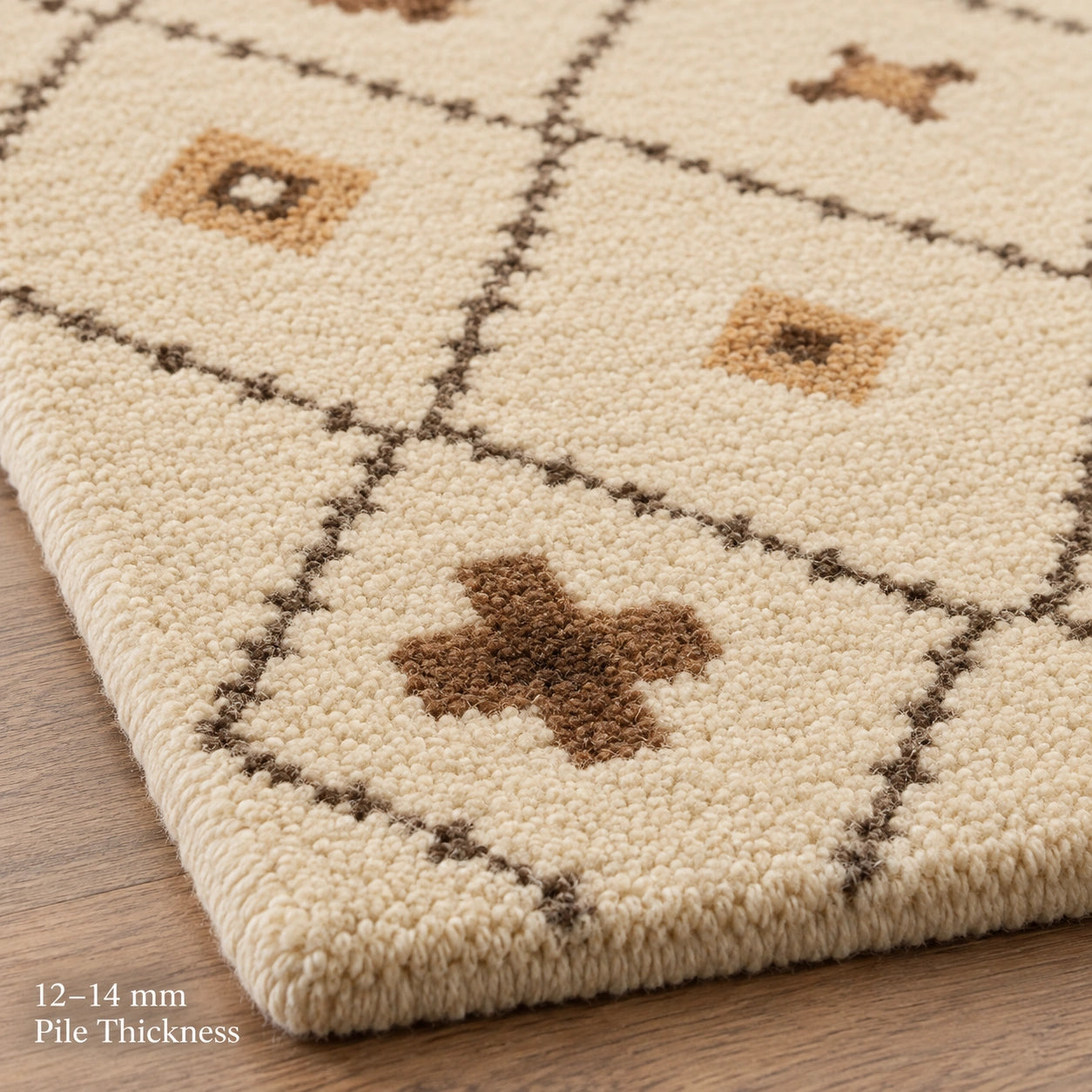 Beige brown bohemian wool rug
