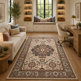 Beige brown traditional wool rug