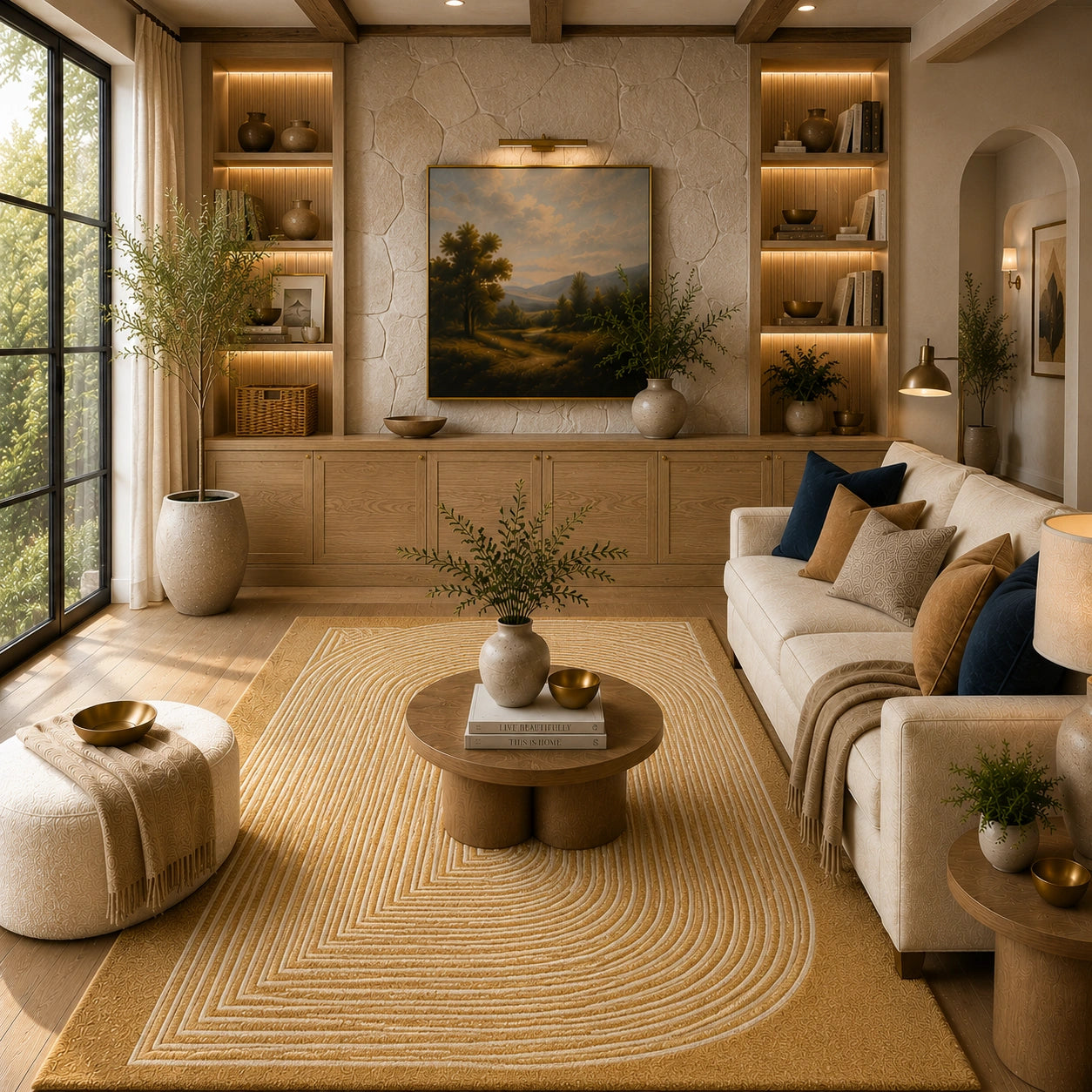 Beige camel wool rug