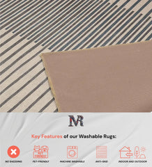 Washable contemporary rug with beige and grey gradient pattern.