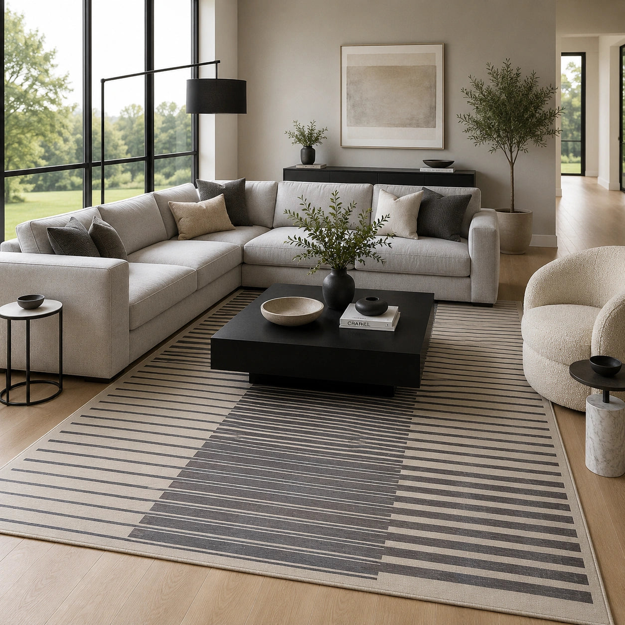 Beige grey ombre rug