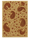 Beige and maroon hand-tufted wool paisley area rug.