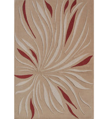 Beige and red abstract floral hand-tufted wool rug
