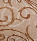 Beige and tan transitional rug with elegant swirling floral patterns, handwoven luxury design