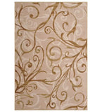 Beige and tan transitional area rug with elegant swirling vine pattern for luxury home decor