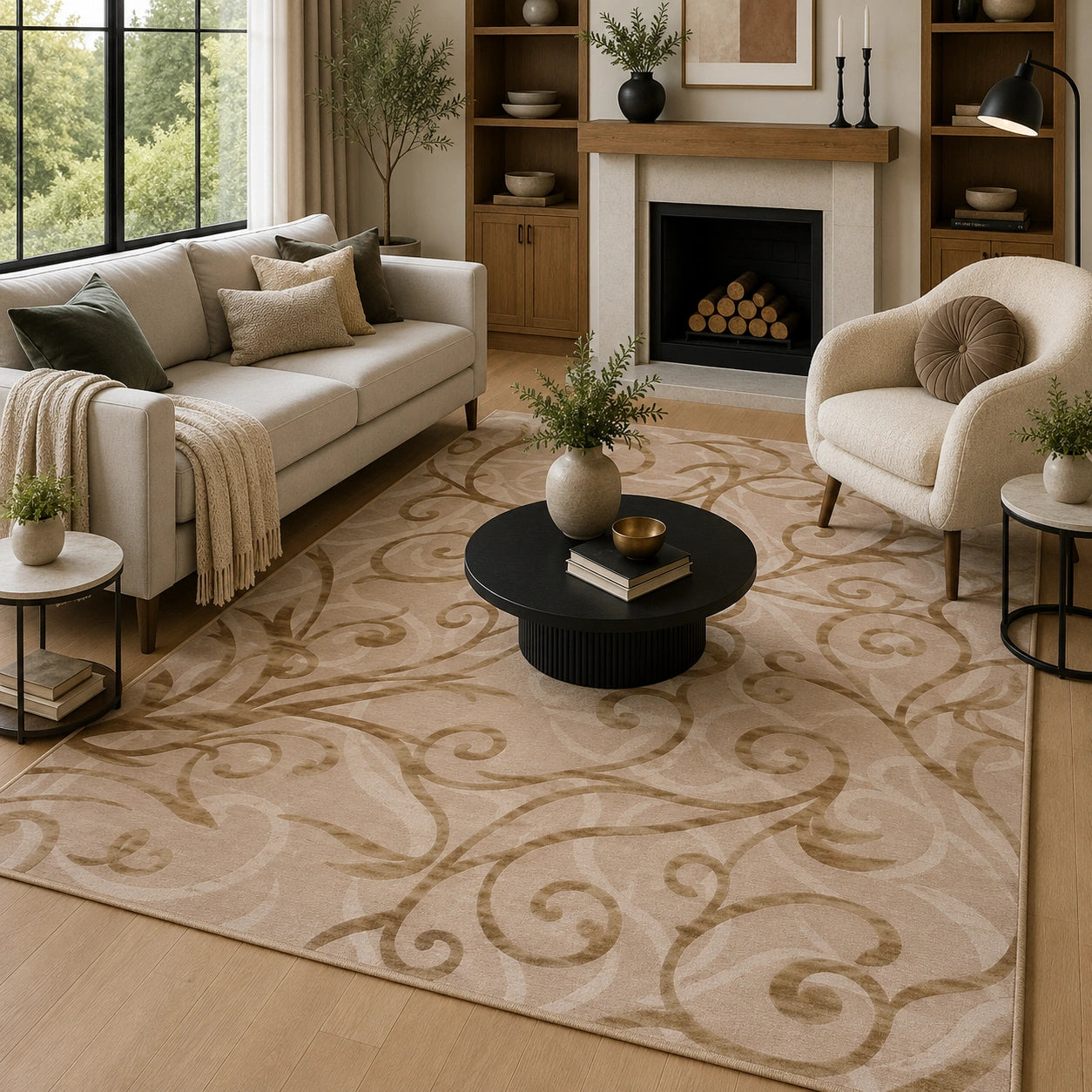 Beige & tan transitional rug