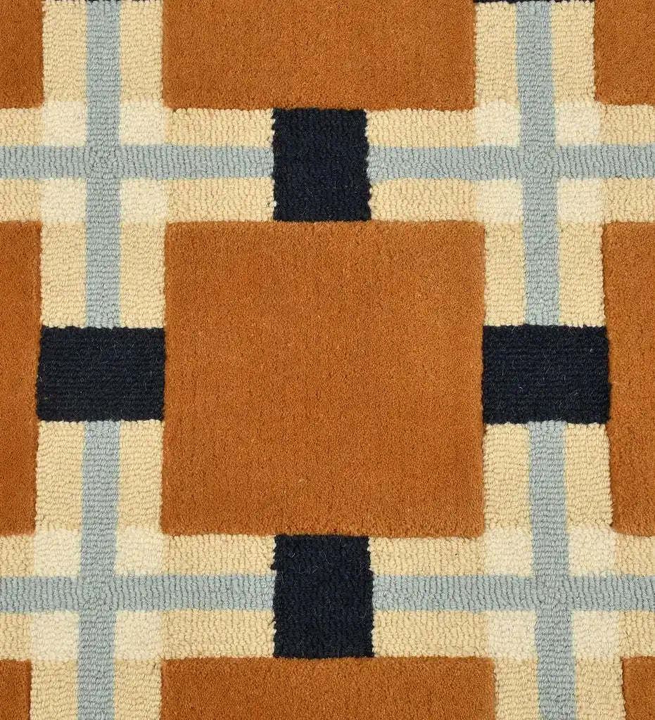 Beige & Terracotta Modern Grid Design Wool Area Rug – Mannat Rugs