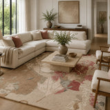 Beige and Blush Floral Abstract Area Rug - Hand Tufted