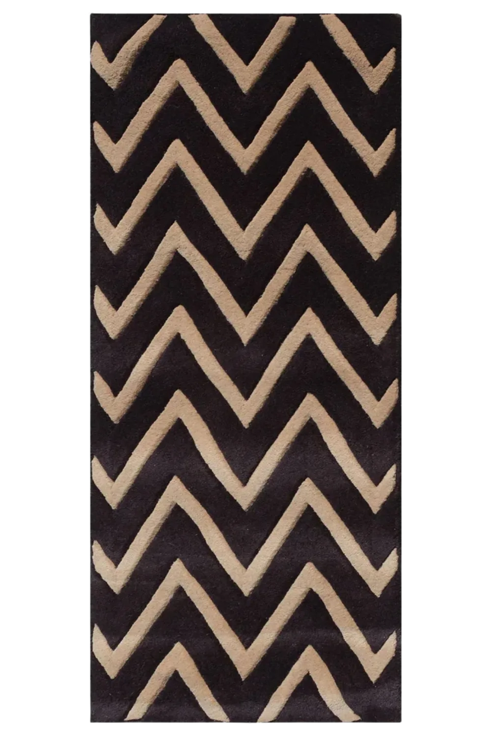 Beige and Brown Hand Tufted Runner Rug with Chevron patterns.
