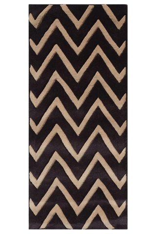 Beige and Brown Hand Tufted Runner Rug with Chevron patterns.