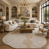 Beige and Ivory Modern Neutral Abstract Irregular Area Rug - Hand Tufted