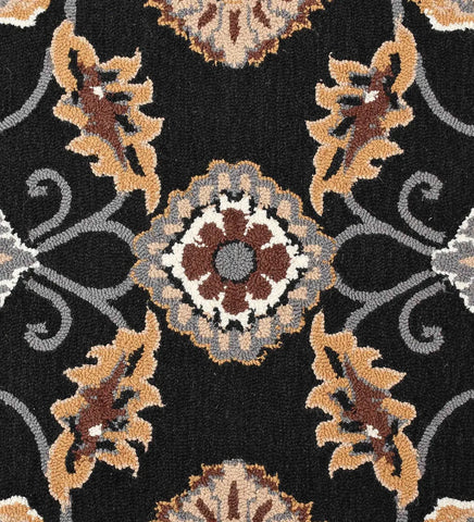 Classic Oriental-style hand-tufted rug in black, gold, and gray