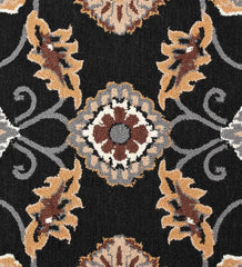 Classic Oriental-style hand-tufted rug in black, gold, and gray