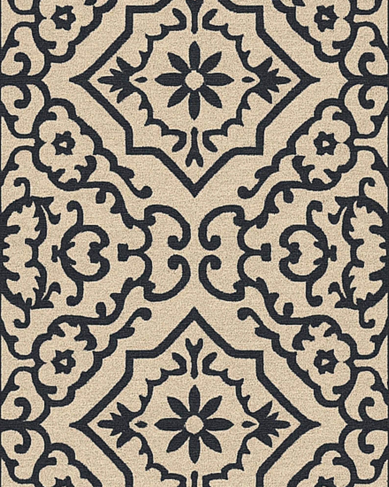 Non-slip black floral hallway rug