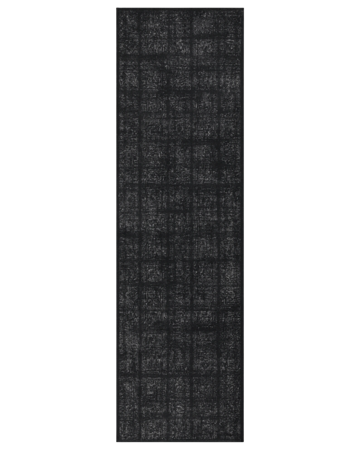 Black textured grid runner rug washable