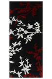Black hand-tufted runner rug with white and red floral pattern