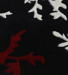 Black floral hand tufted wool runner rug