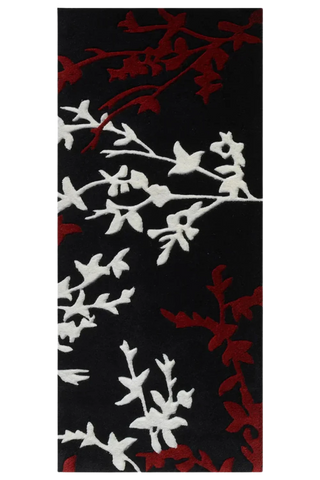 Black Floral Hand Tufted Runner Wool Rug