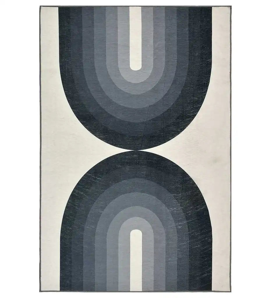 Round Arch Rug Black & Gray Modern Geometric Arch Rug - Machine Washable – Mannat Rugs