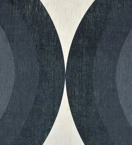 Sleek black and gray low-profile area rug with modern pattern.