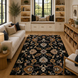 Black heritage traditional floral wool rug