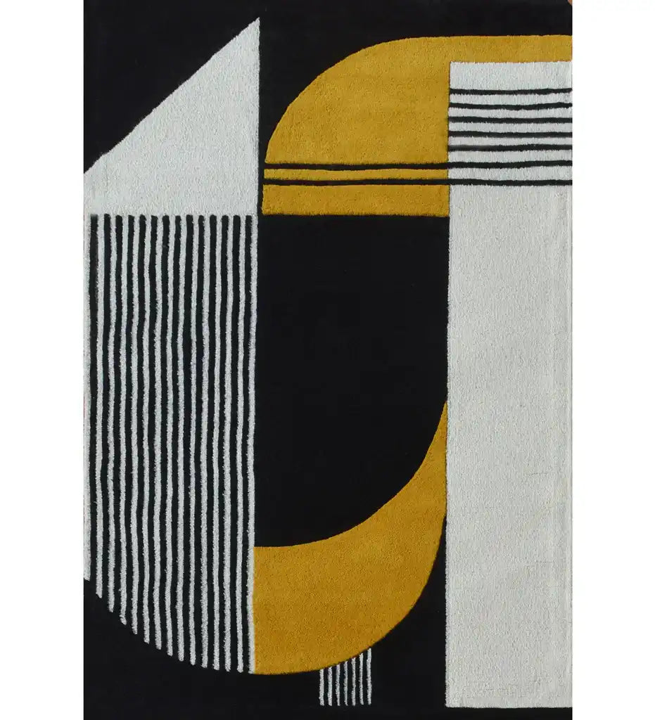 Black & White with Mustard Yellow Geometric Wool Area Rug – Mannat Rugs