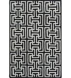 Black and white geometric hand-tufted wool rug with maze pattern