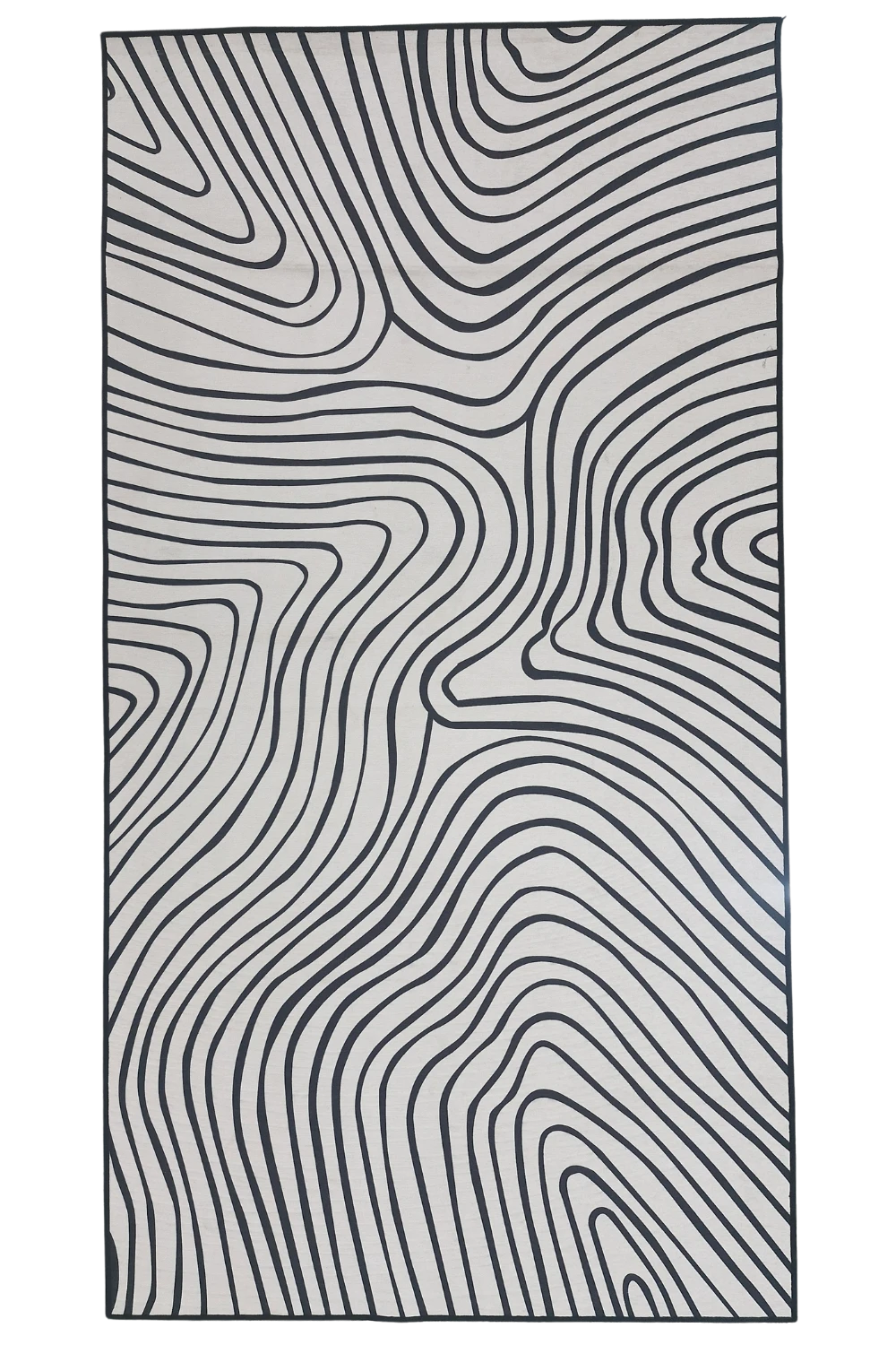 Black and white wavy line modern abstract rug - machine washable.
