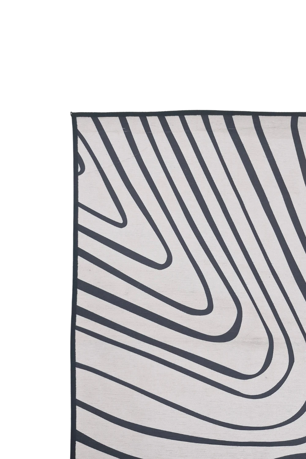 Stylish black and white geometric abstract area rug.