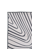 Black and white modern abstract rug with wavy line design by Mannat Rugs