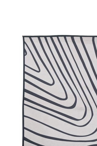 Stylish black and white geometric abstract area rug.