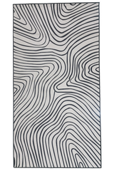 Black and white wavy line modern abstract rug - machine washable.