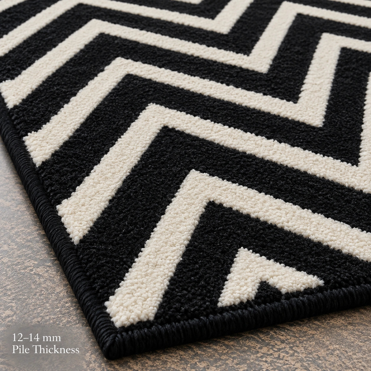 Black white chevron wool rug