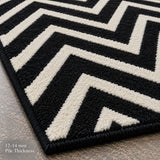 Black white chevron wool rug
