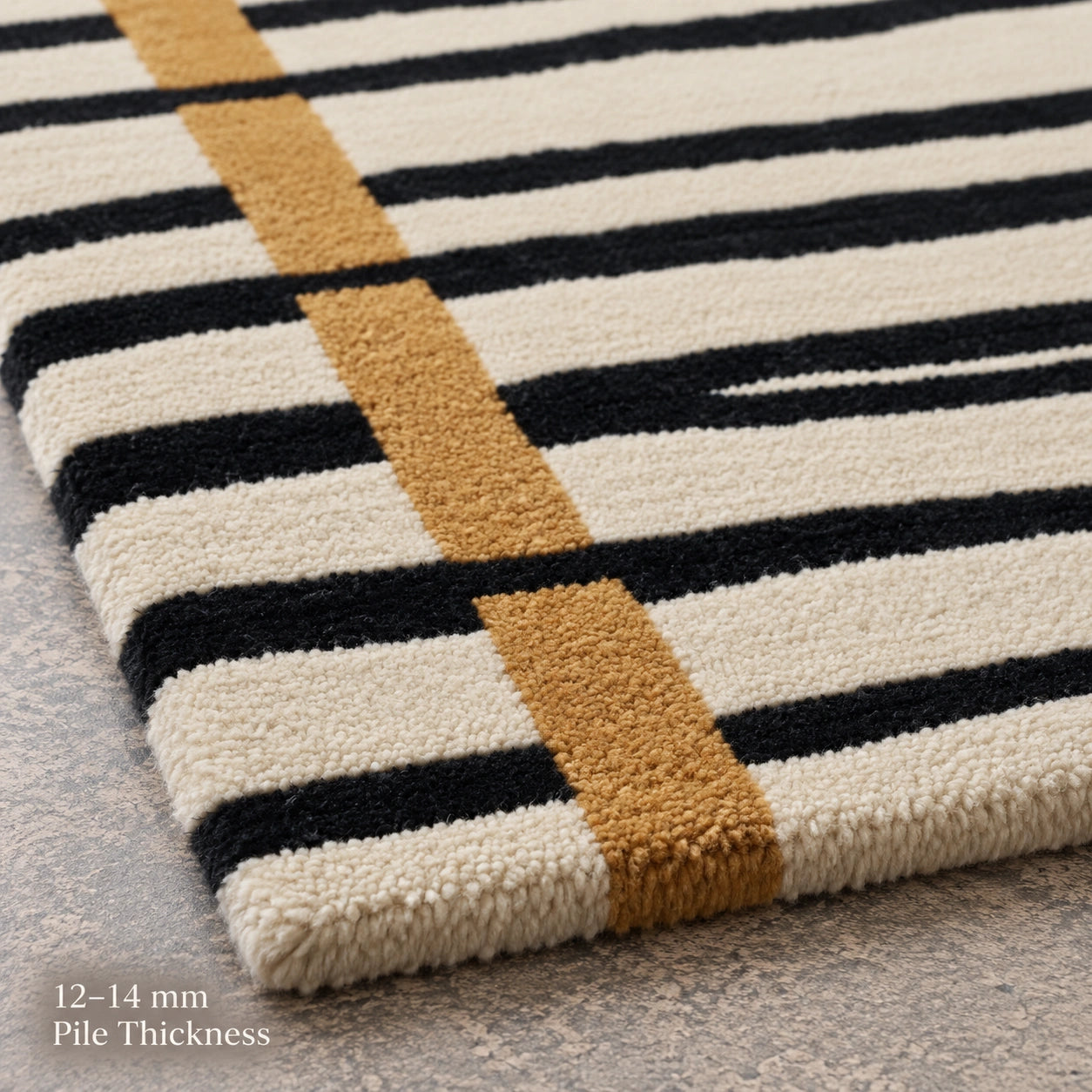 Black white with golden wool rug