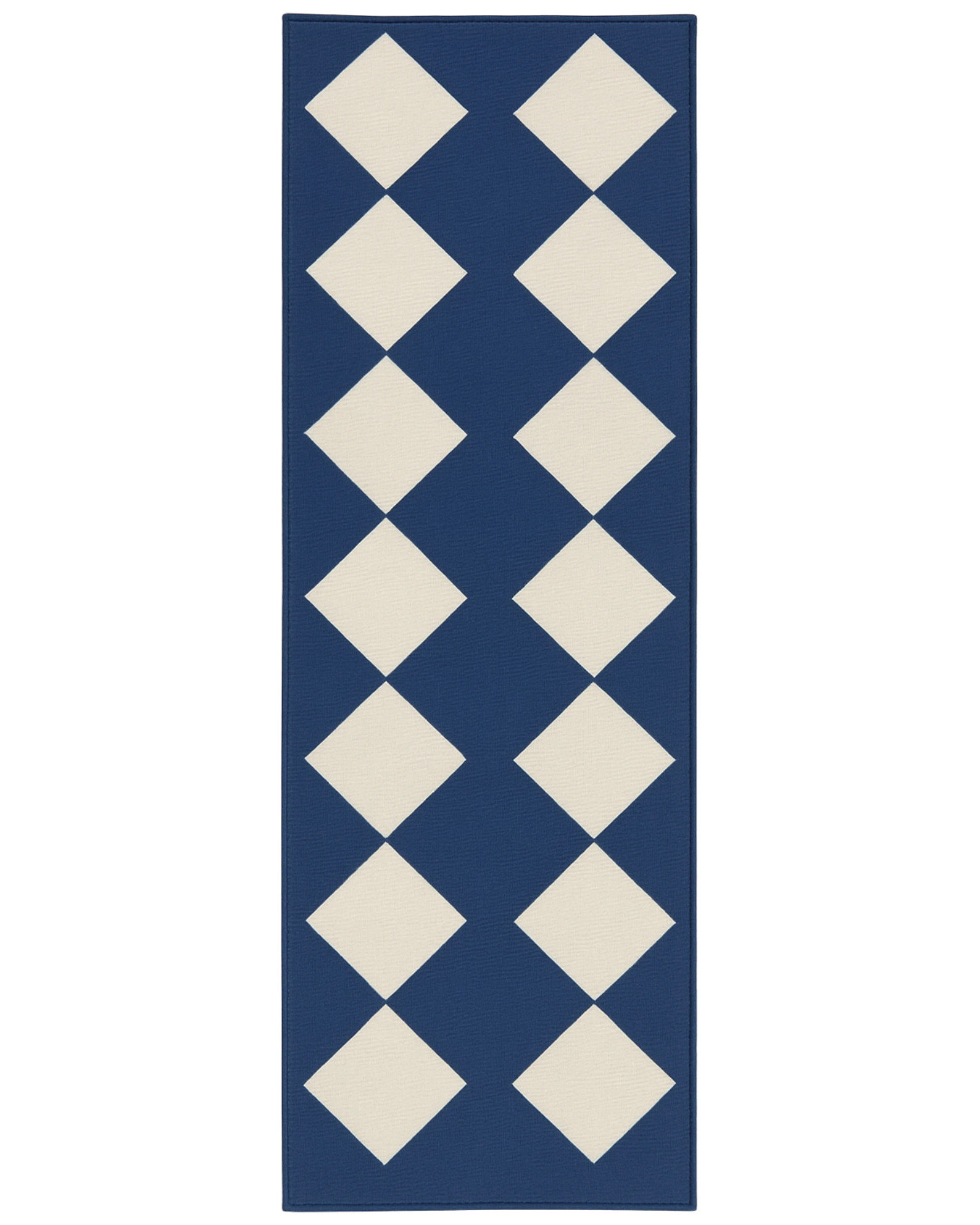 Diamond checkered rug runner navy and cream