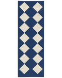 Diamond checkered rug runner navy and cream