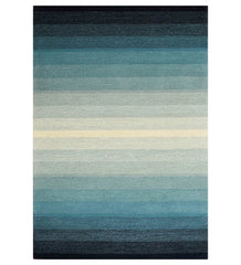 Blue gradient hand-tufted wool rug with ombre striped design