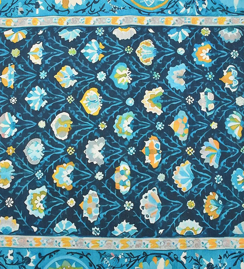 Low-profile blue and cream medallion rug for classic interiors.