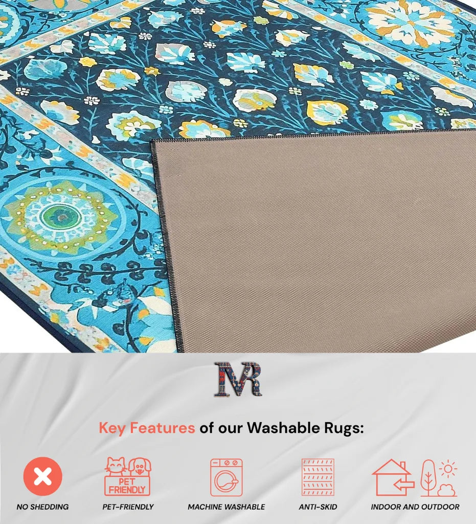 Elegant blue medallion rug perfect for living rooms and bedrooms.
