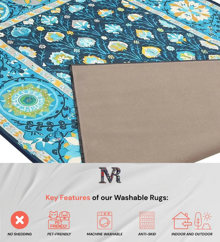 Elegant blue medallion rug perfect for living rooms and bedrooms.